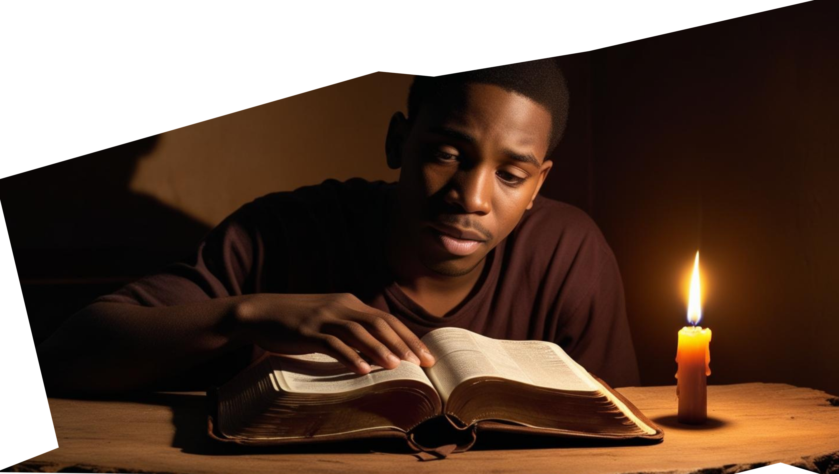 Man reading the Bible by candlelight